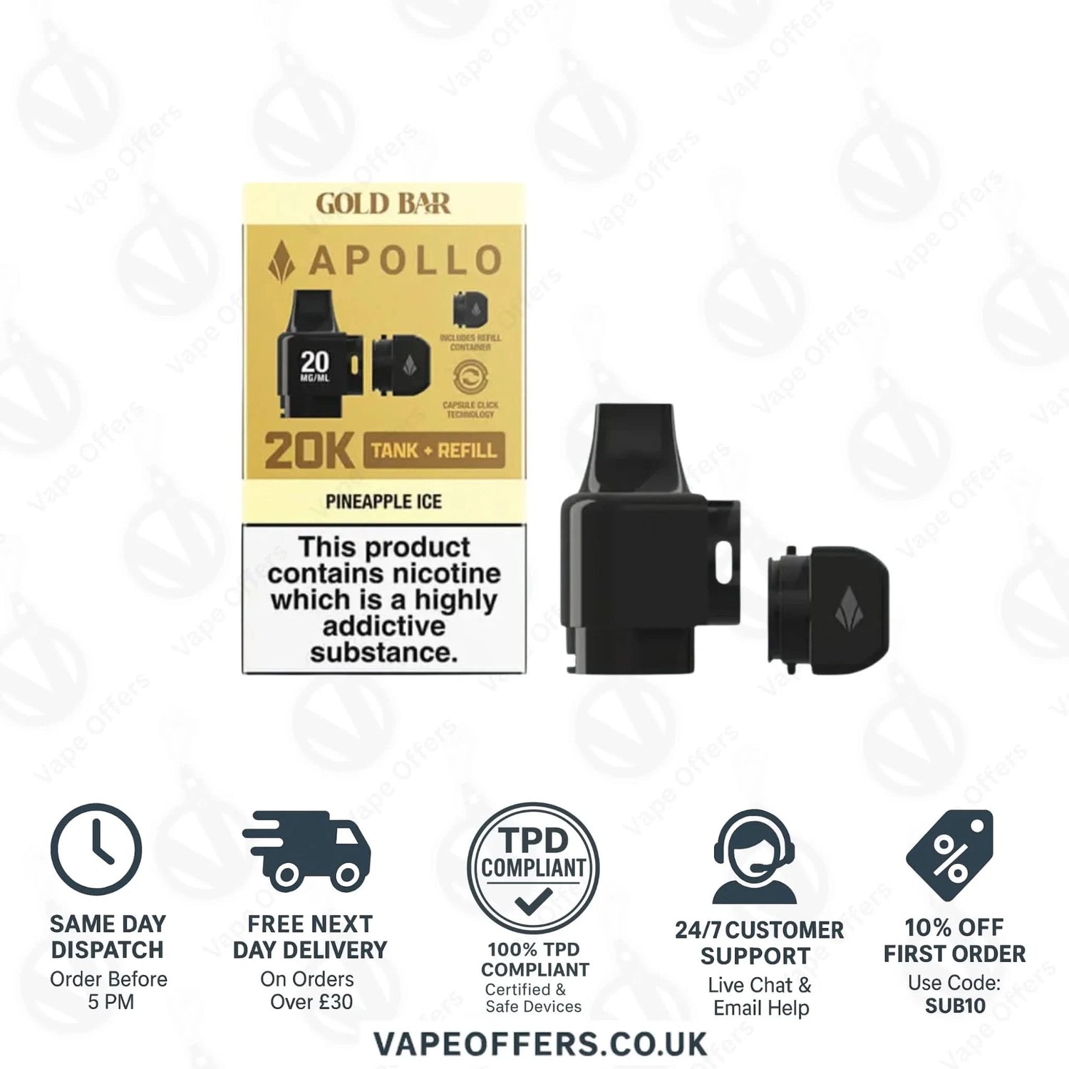 Pineapple Ice Gold Bar Apollo 20K Puffs Vape Pods 