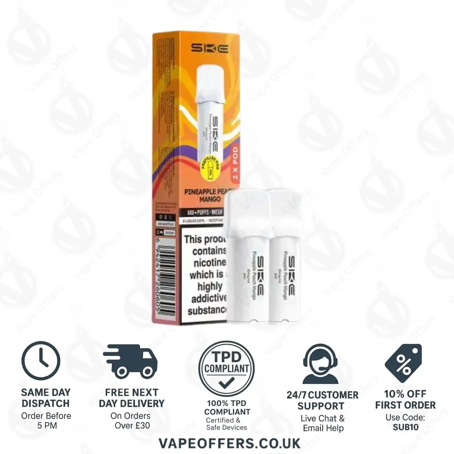 Pineapple Peach Mango SKE Crystal Bar 600 Pro Prefilled Pods 