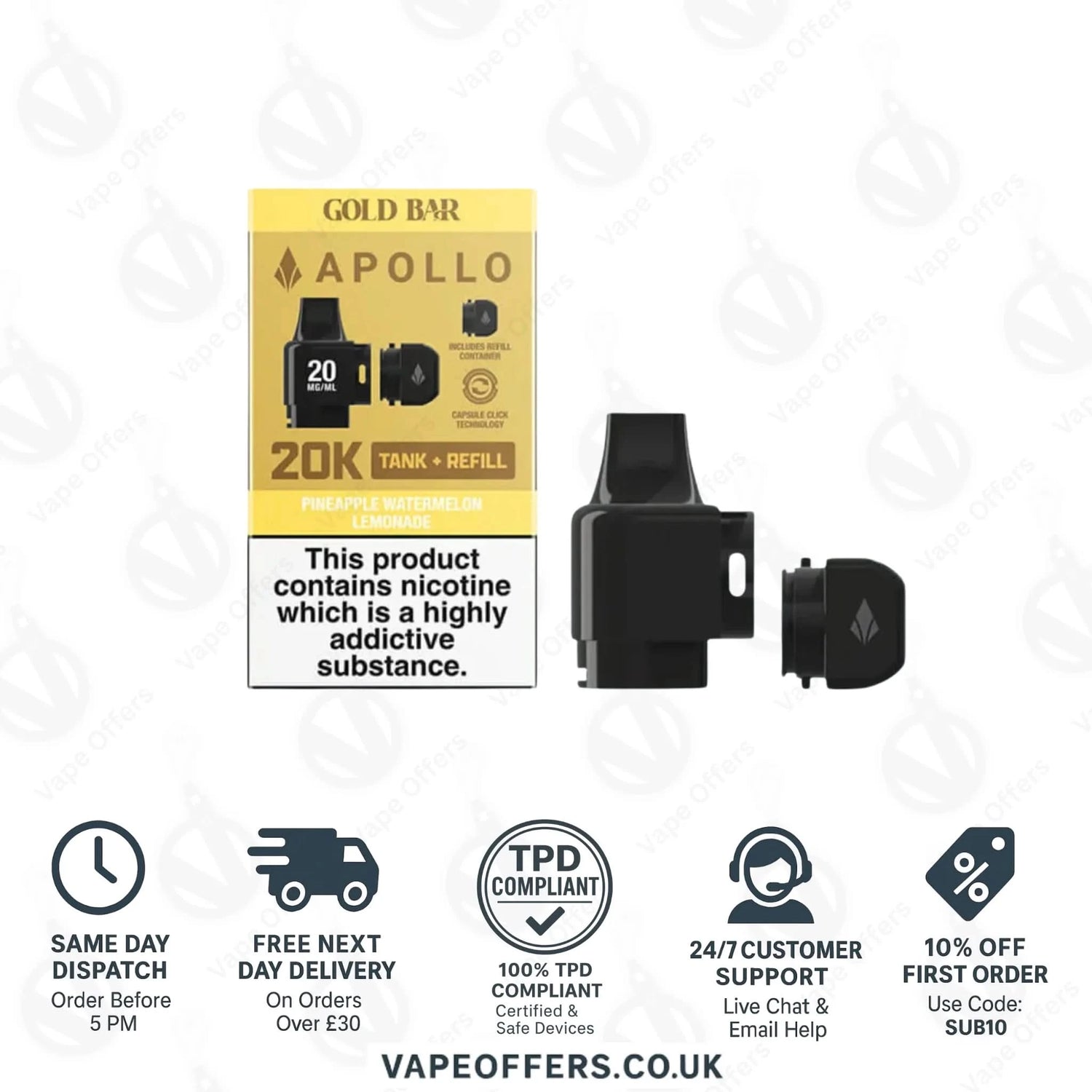 Pineapple Watermelon Lemonade Gold Bar Apollo 20K Puffs Vape Pods 