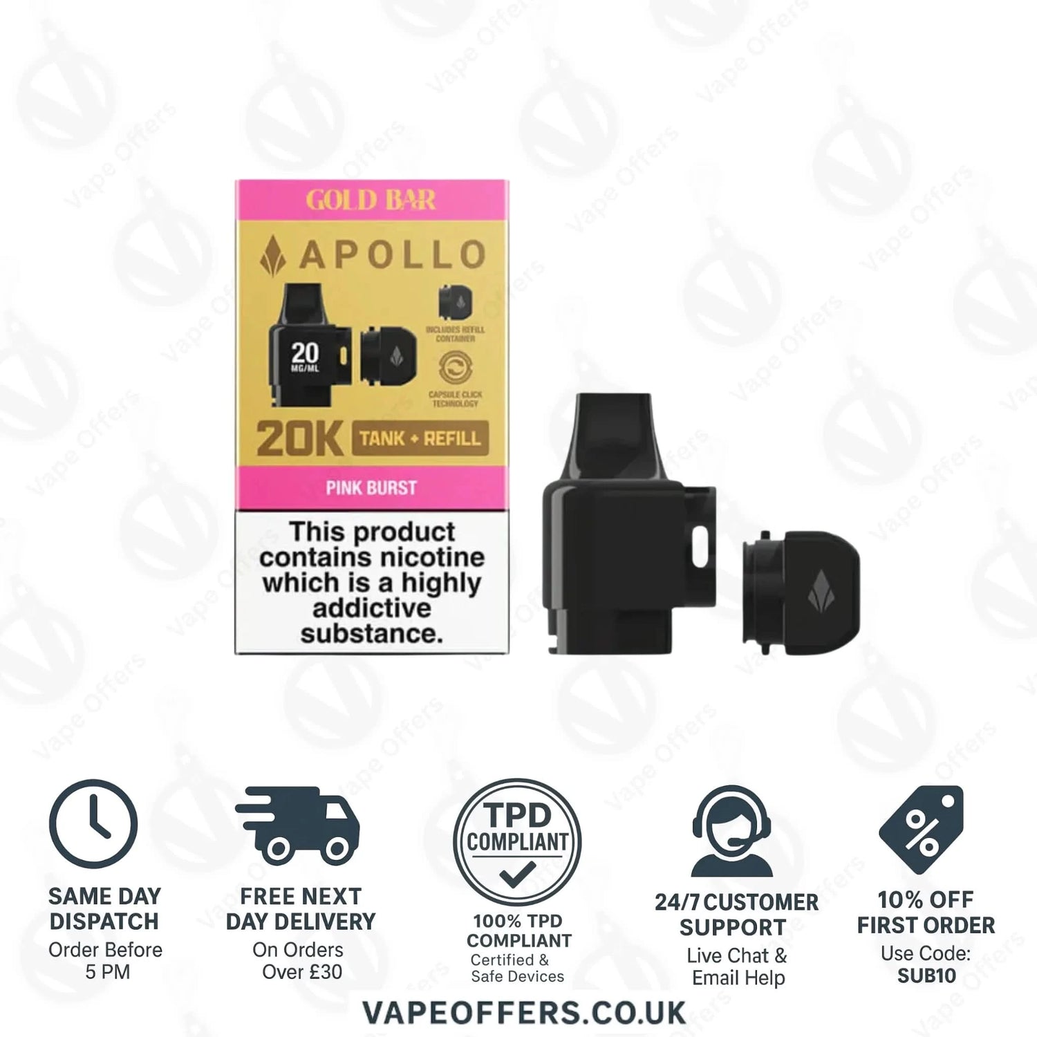 Pink Burst Gold Bar Apollo 20K Puffs Vape Pods 