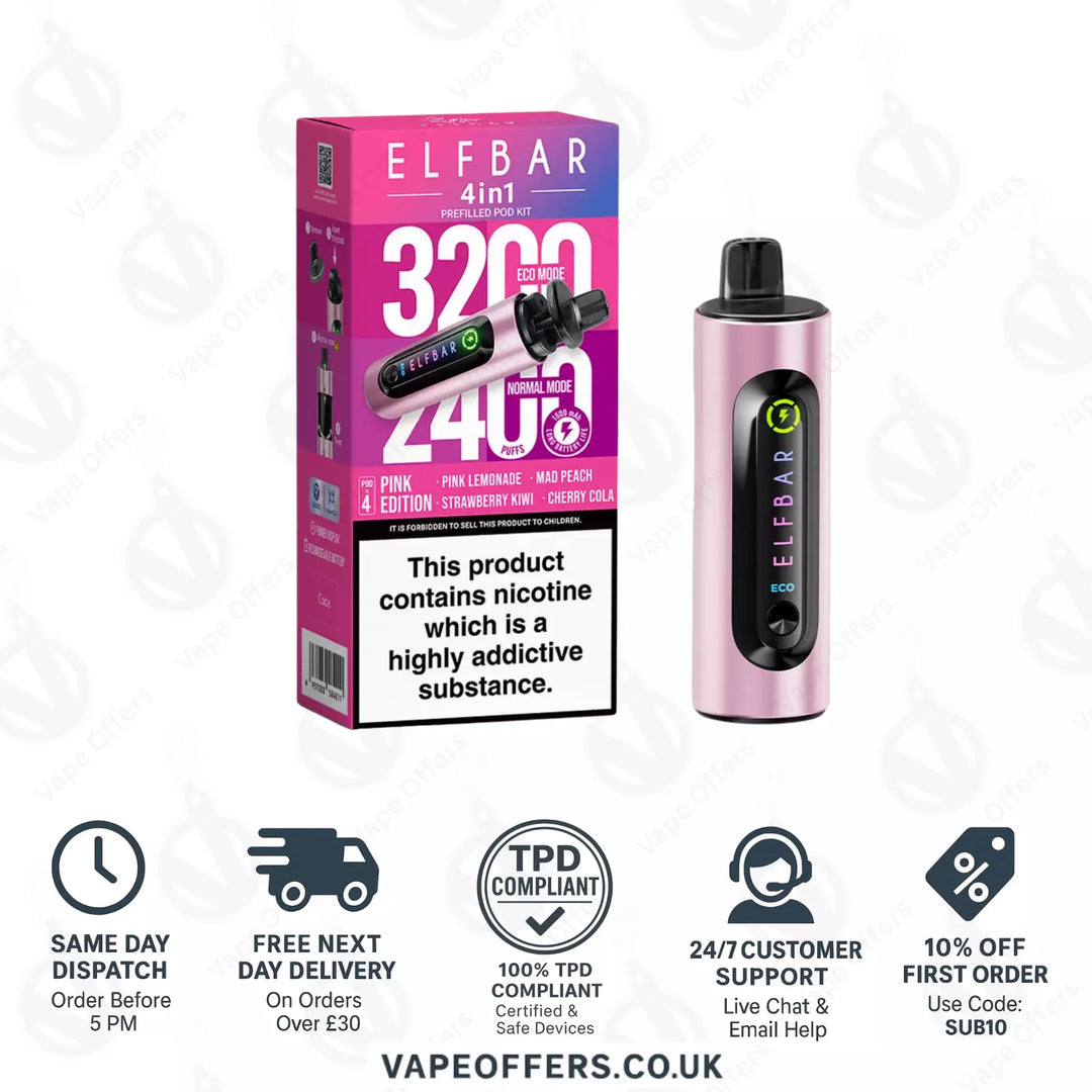 Pink Edition Elf Bar 4 in 1 3200 Puffs Prefilled Pod Kit