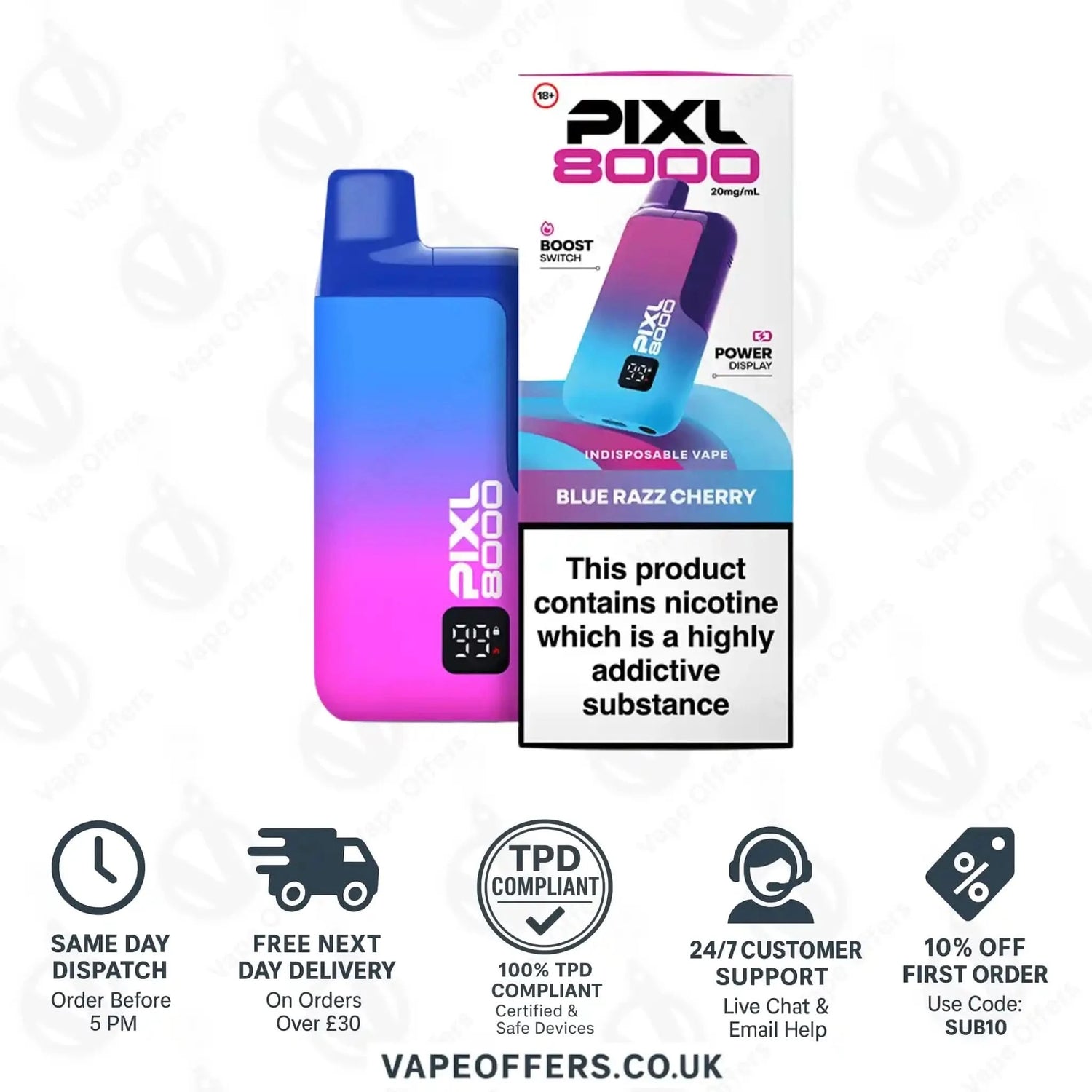Pixl 8000 Puffs Vape Kit Blue Razz Cherry 