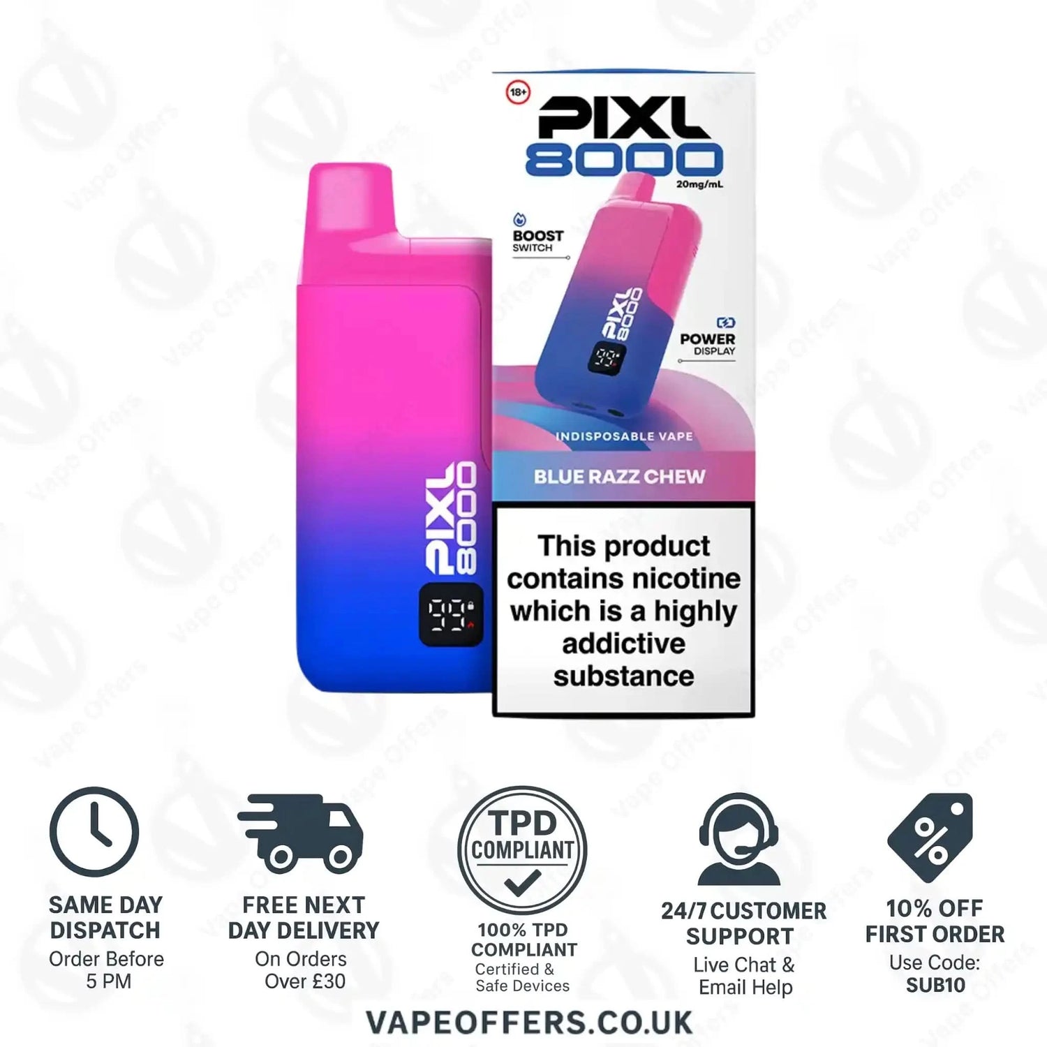 Pixl 8000 Puffs Vape Kit Blue Razz Chew 