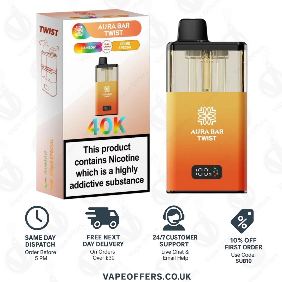 Aura Bar Twist 40K Puffs Prefilled Vape Kit ( Crystal Prime )  5 For £59.95