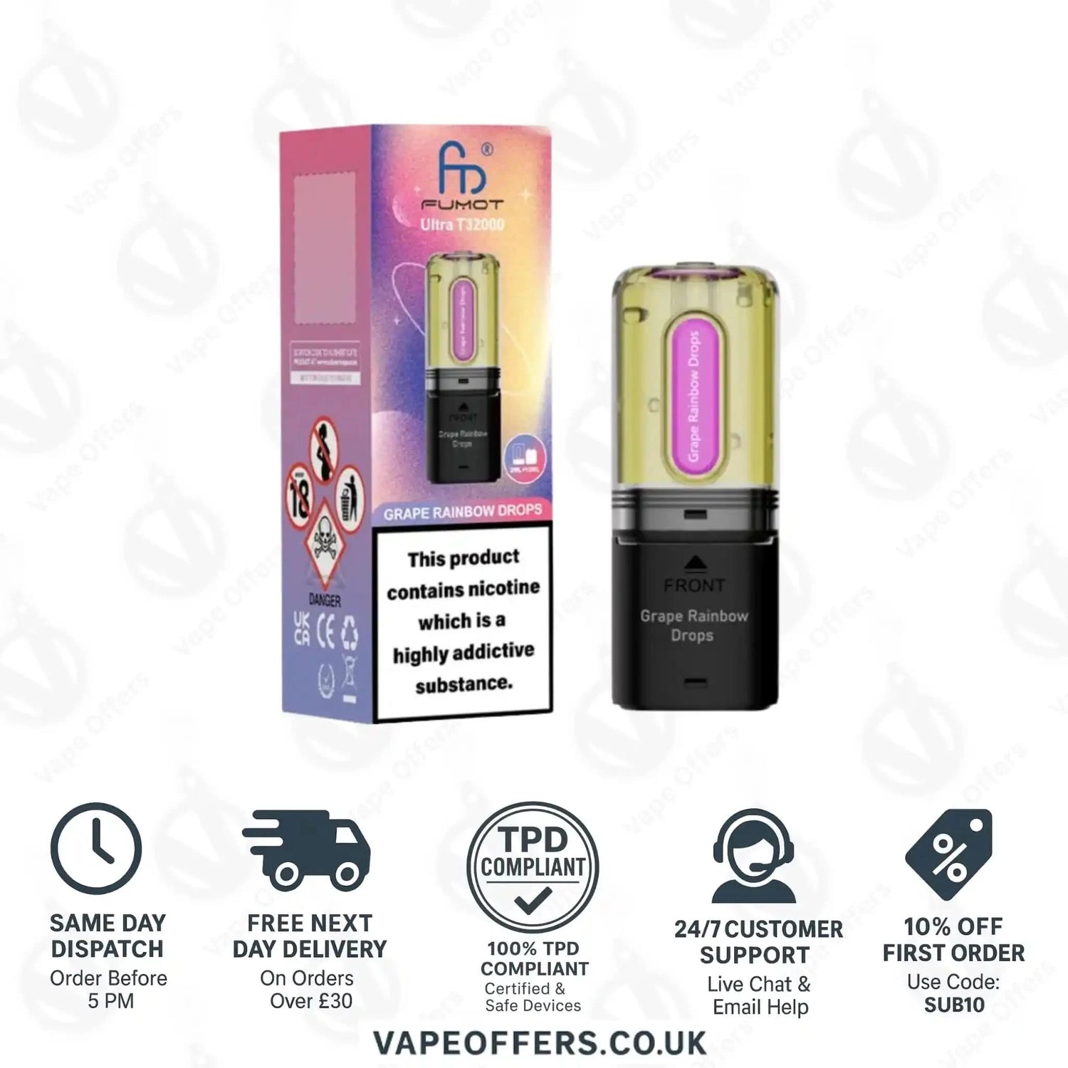 RandM Fumot Ultra T32K Prefilled Pods Grape Rainbow Drops 
