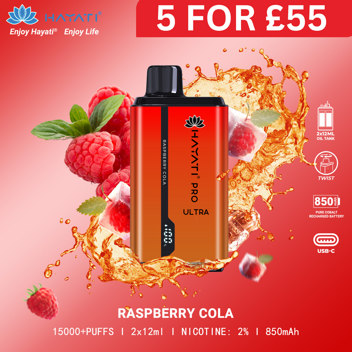 Raspberry Cola - Hayati Pro Ultra 15000 Puffs Disposable Vape