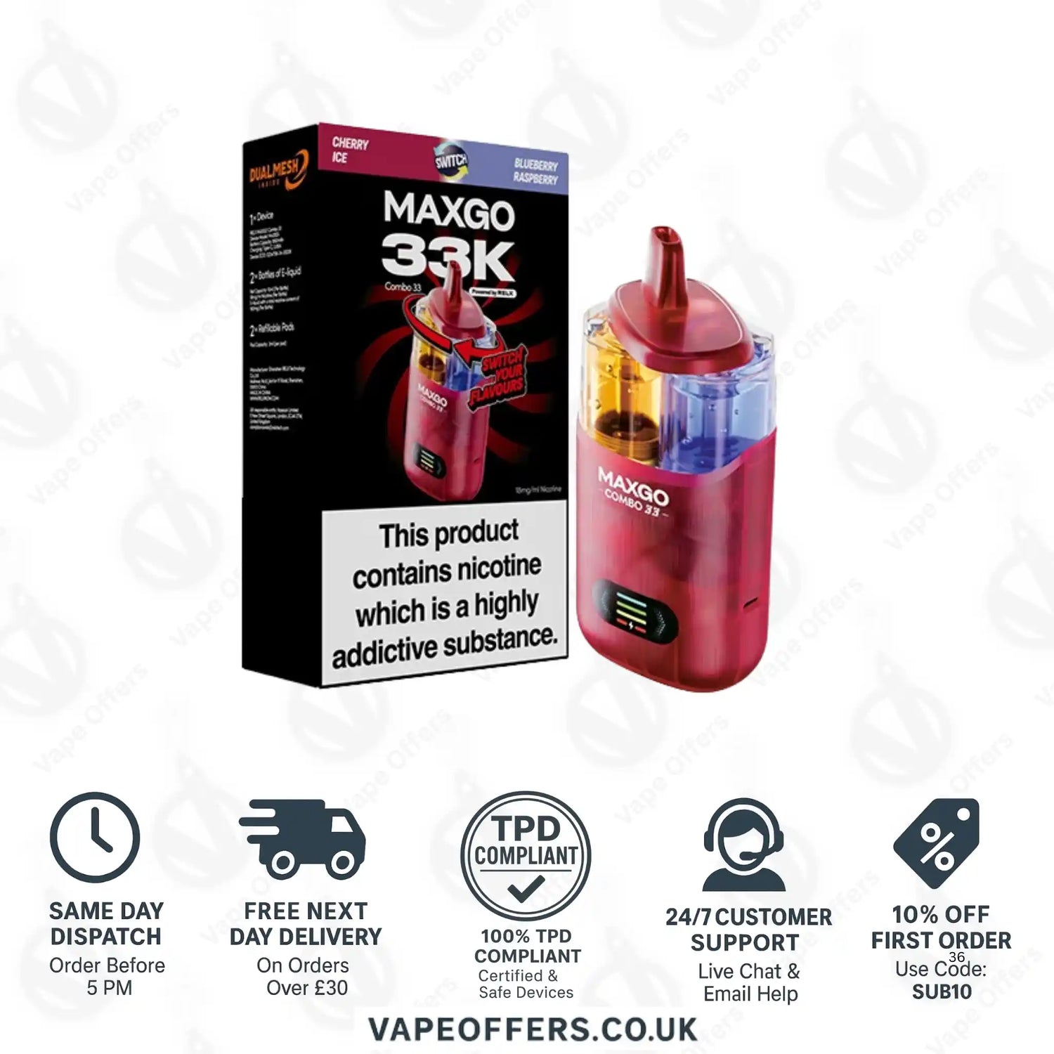 Relax Maxgo Combo 33K Prefilled Pod Kit Cherry Ice and Blueberry Raspberry 