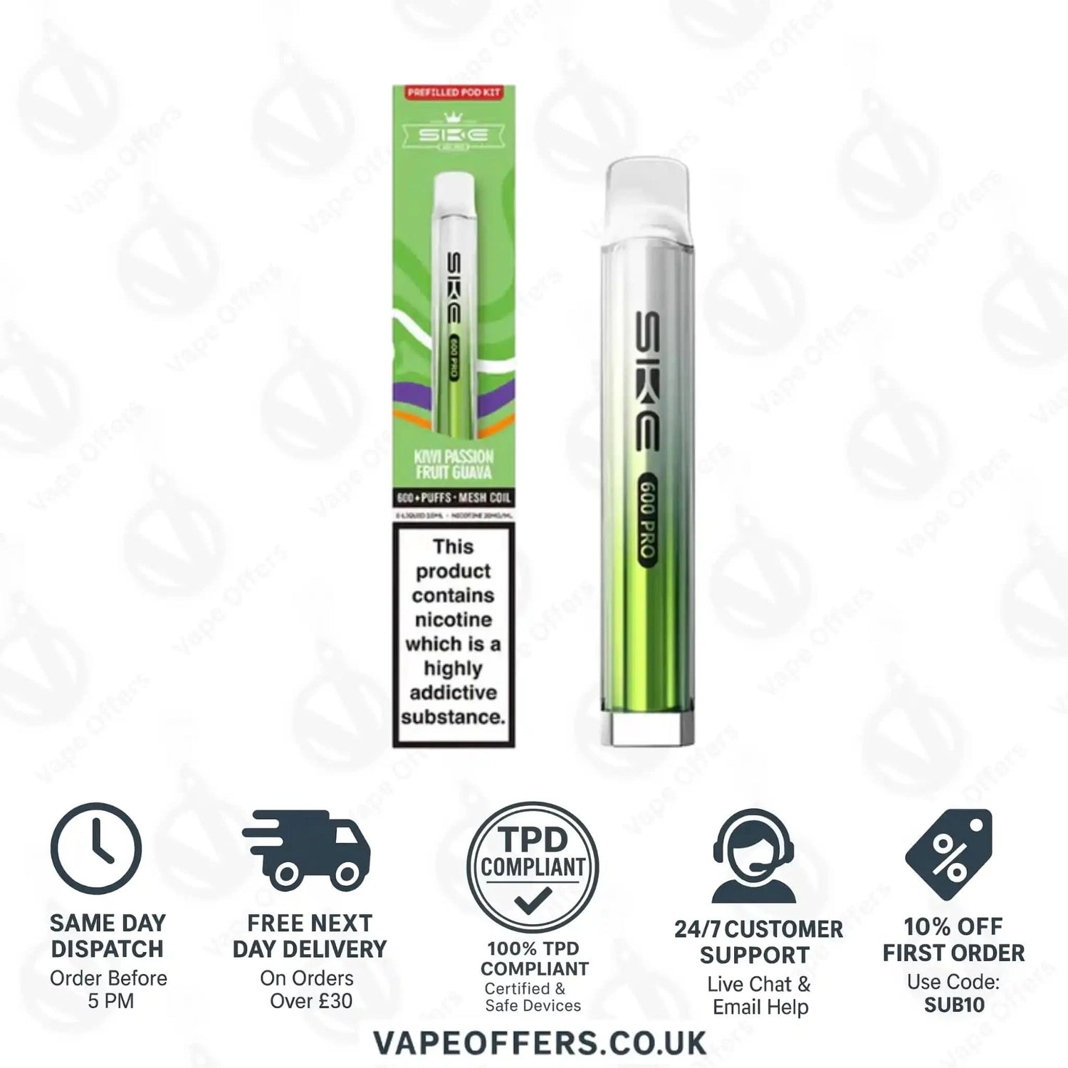 SKE 600 Pro Prefilled Pod Vape Kit Kiwi Passionfruit Guava 