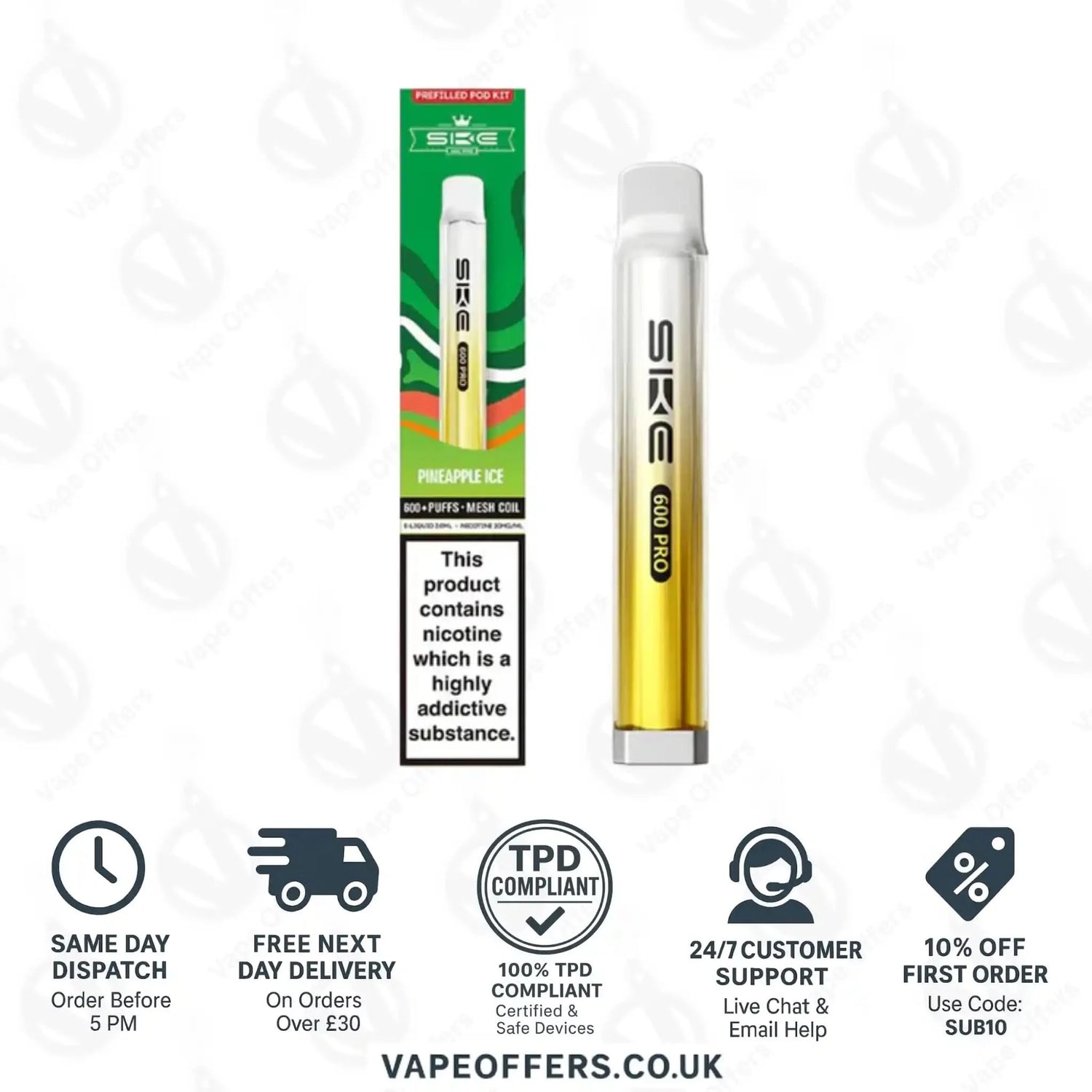 SKE 600 Pro Prefilled Pod Vape Kit Pineapple Ice 