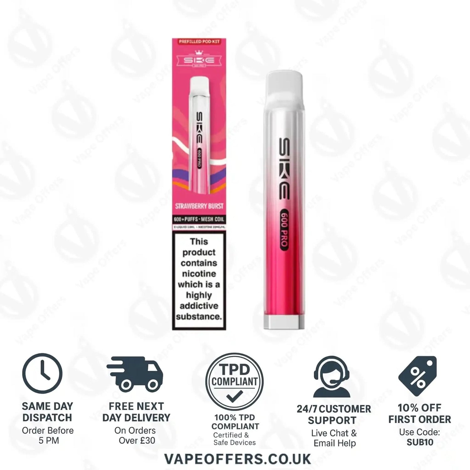 SKE 600 Pro Prefilled Pod Vape Kit Strawberry Burst 
