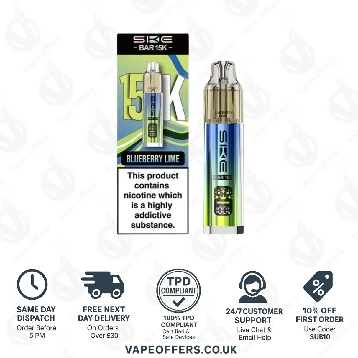 SKE Bar 15K Blueberry Lime Prefilled Pod Kit