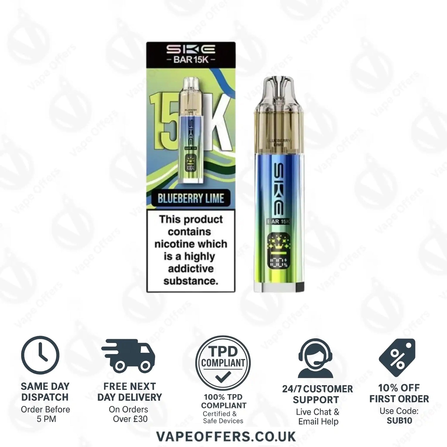 SKE Bar 15K Blueberry Lime Prefilled Pod Kit 