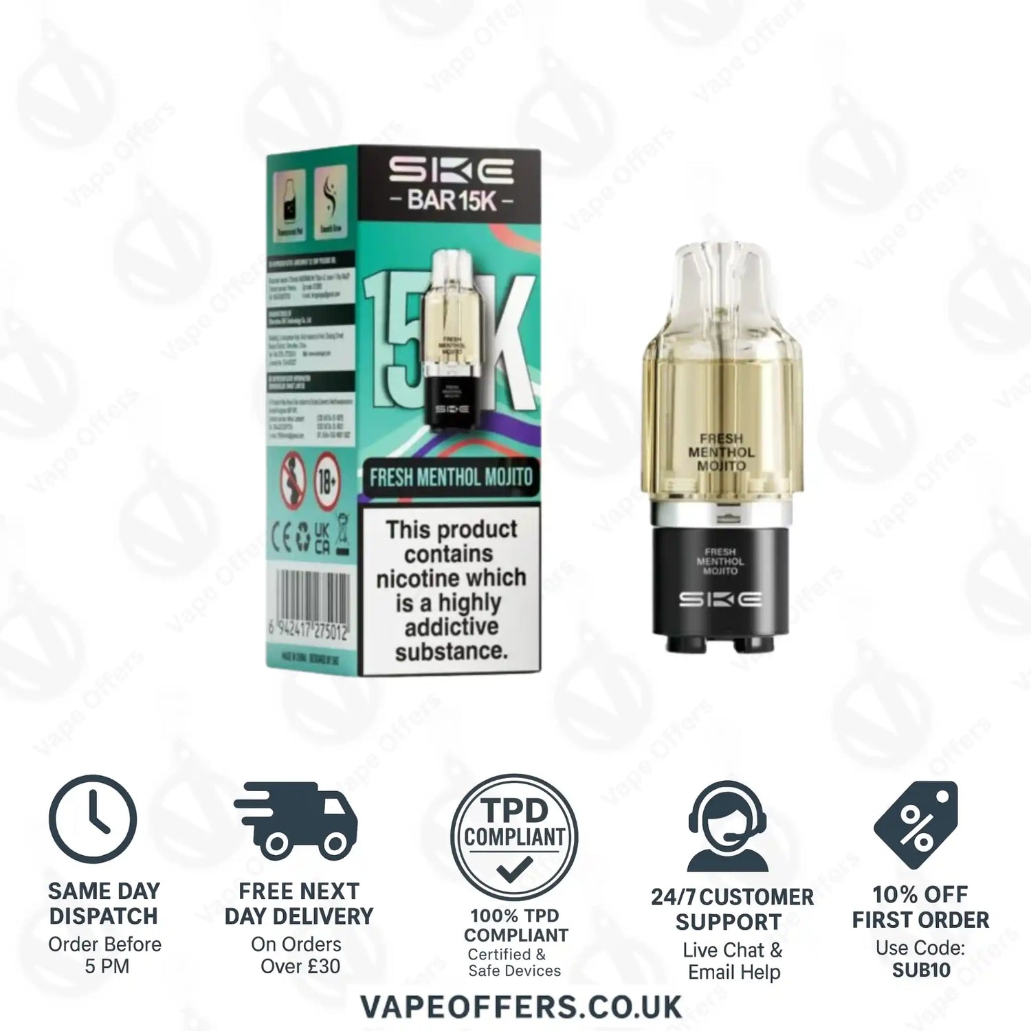 SKE Bar 15K Fresh Menthol Mojito Refill Pods 