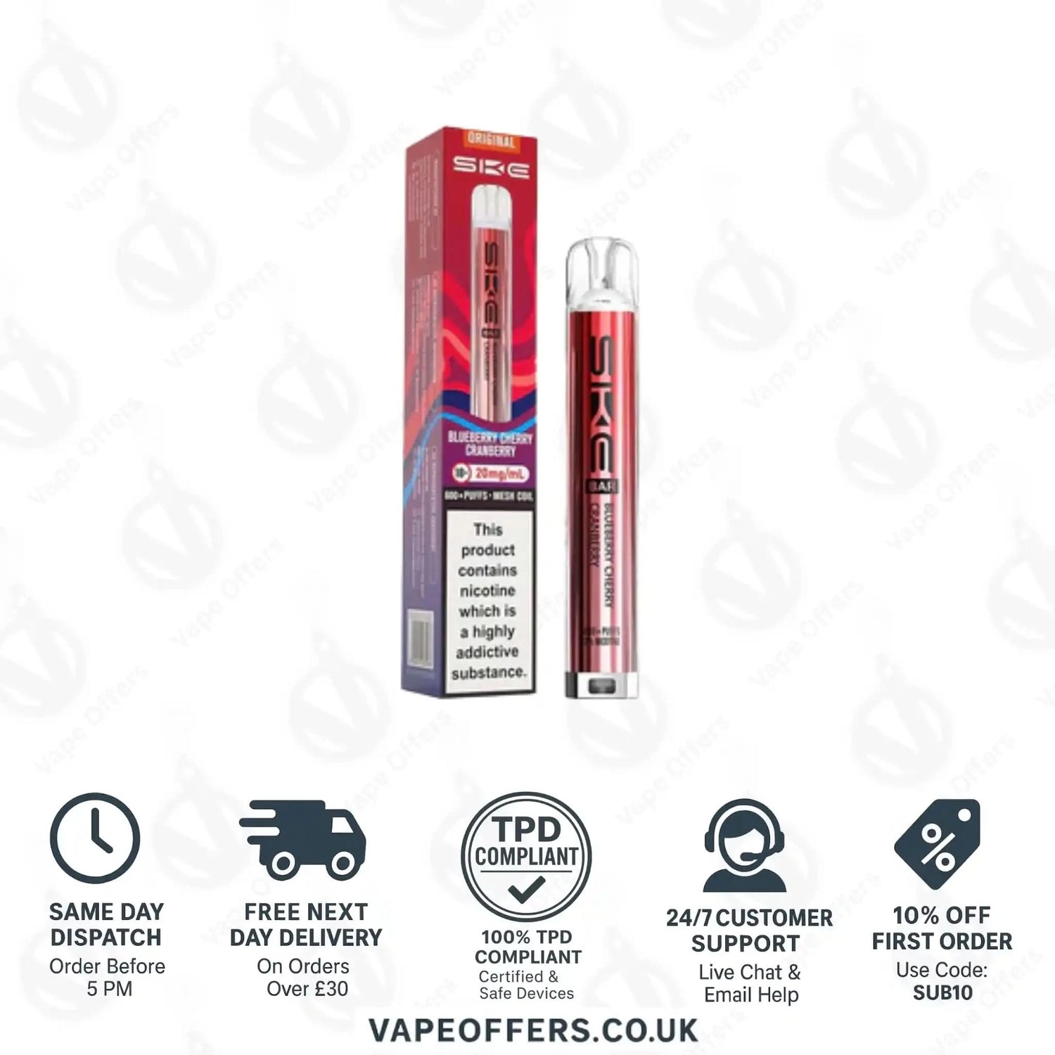 SKE Bar 600 Prefilled Pod Kit Blueberry Cherry Cranberry 