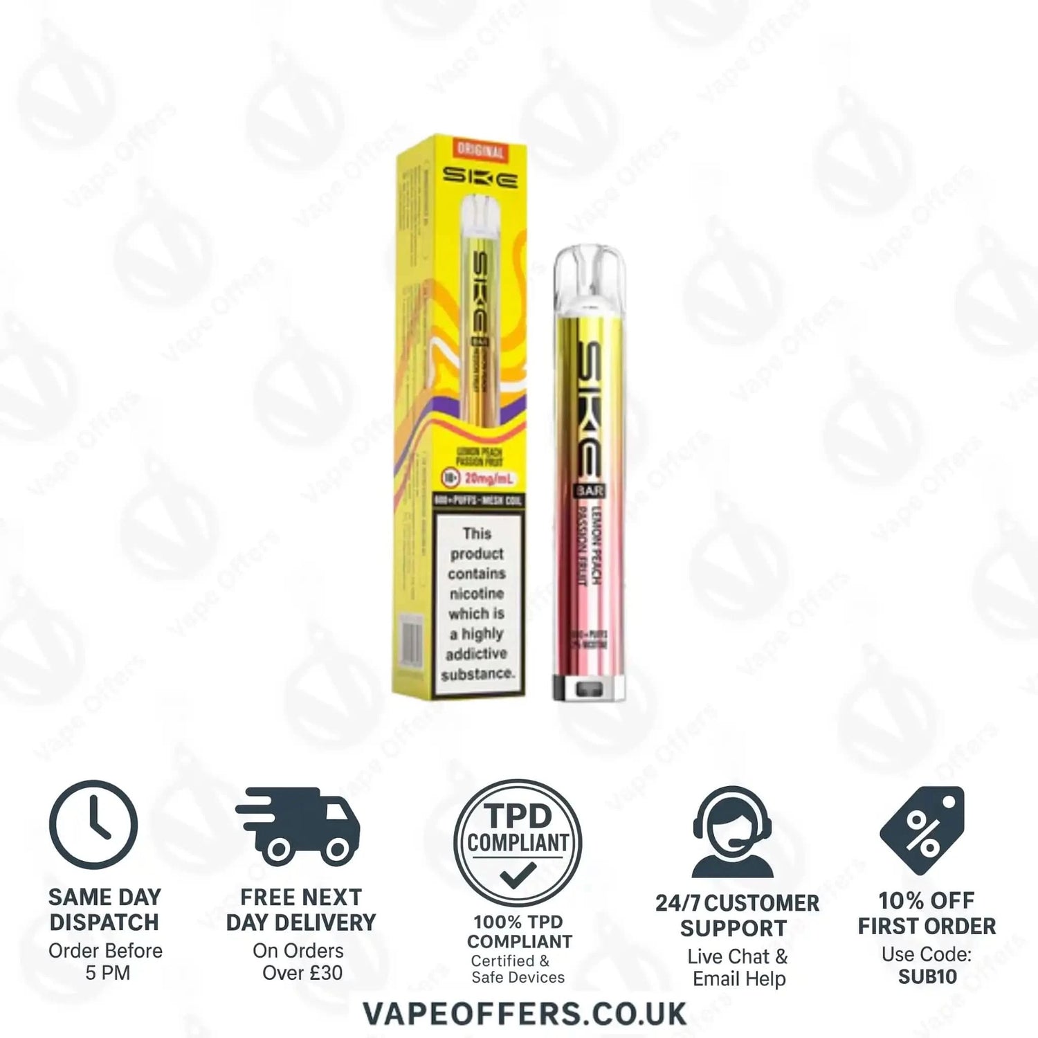 SKE Bar 600 Prefilled Pod Kit Lemon Peach Passion Fruit 