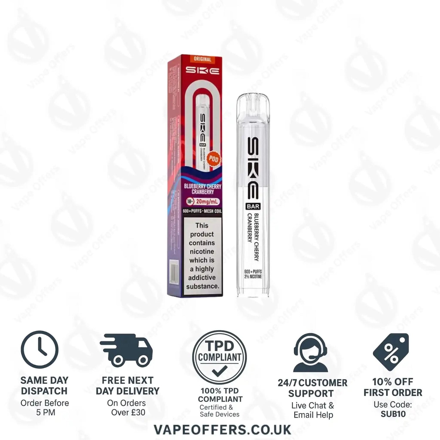 SKE Bar 600 Prefilled Pods Blueberry Cherry Cranberry 