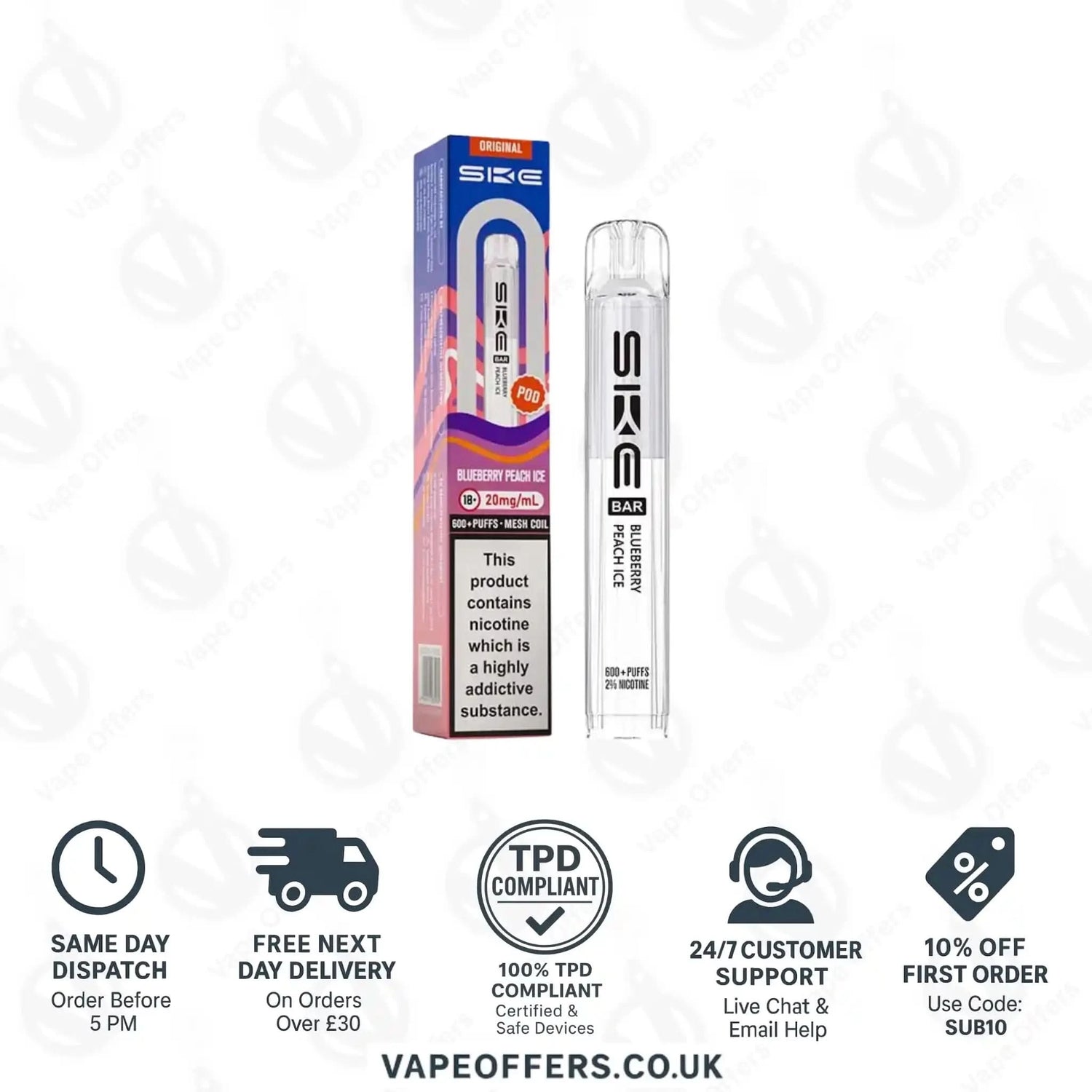 SKE Bar 600 Prefilled Pods Blueberry Peach Ice 