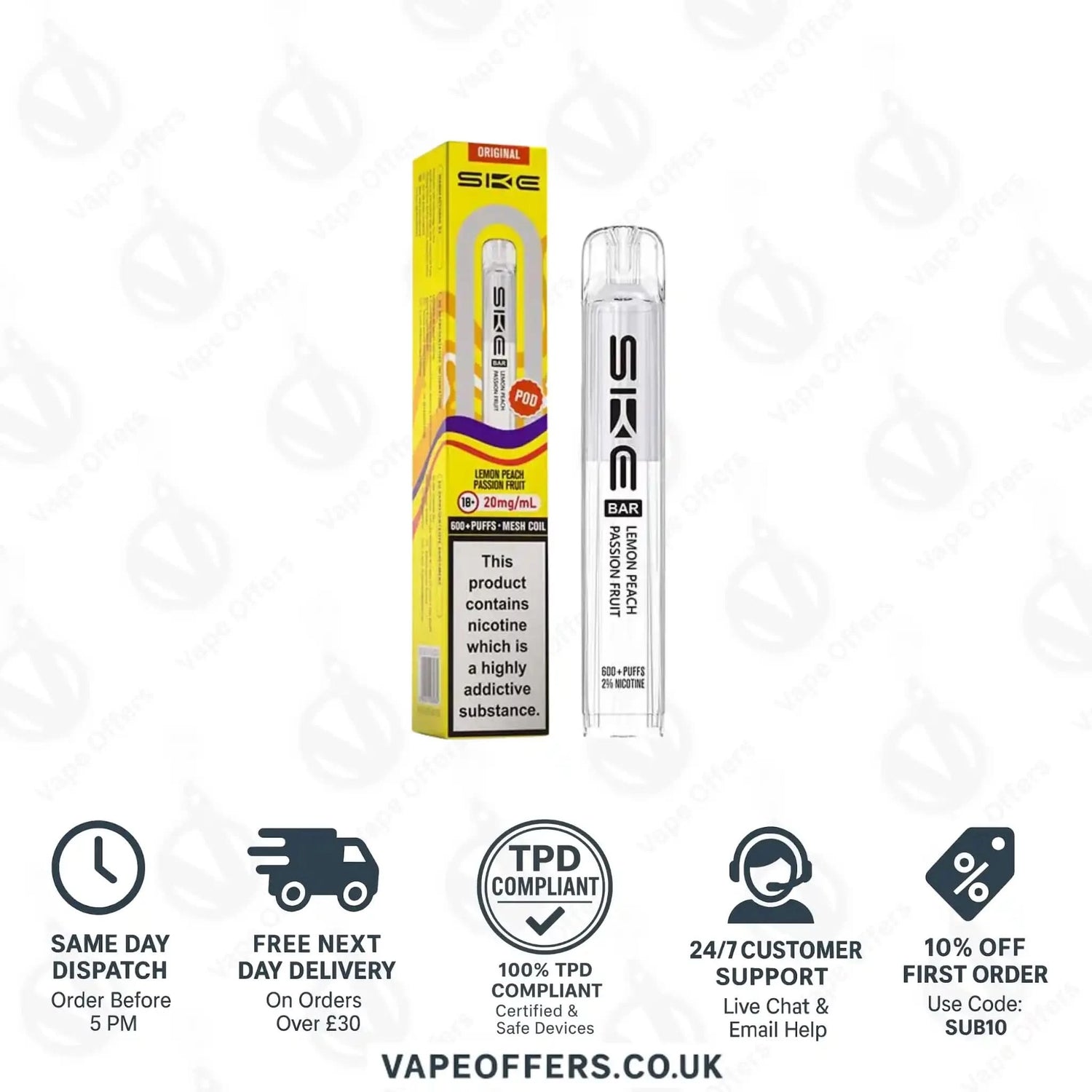 SKE Bar 600 Prefilled Pods Lemon Peach Passion Fruit 