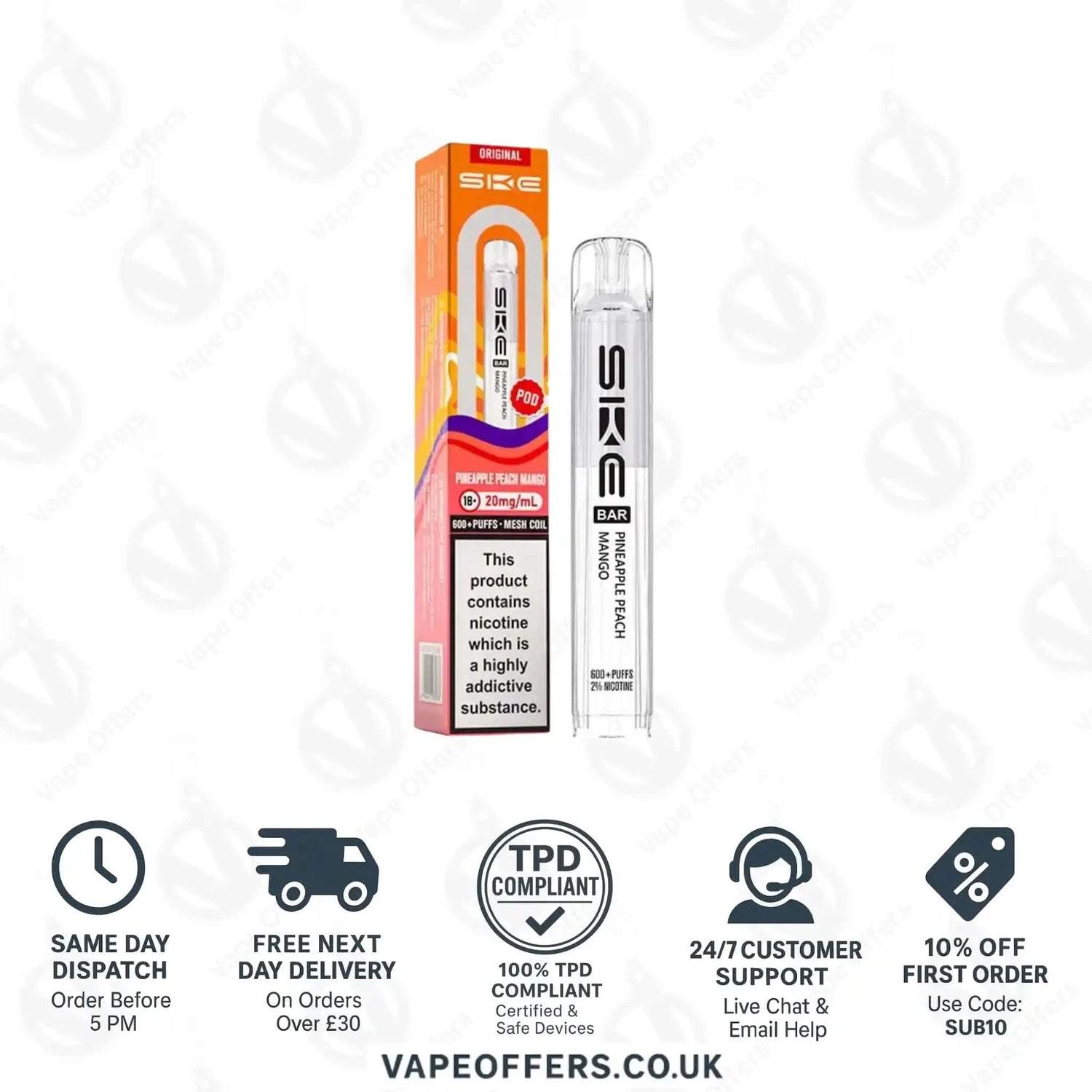 SKE Bar 600 Prefilled Pods Pineapple Peach Mango 