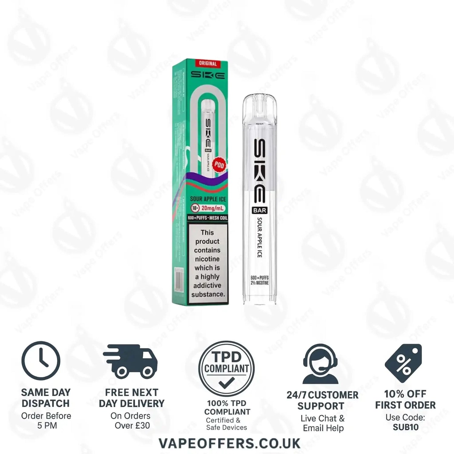 SKE Bar 600 Prefilled Pods Sour Apple Ice 