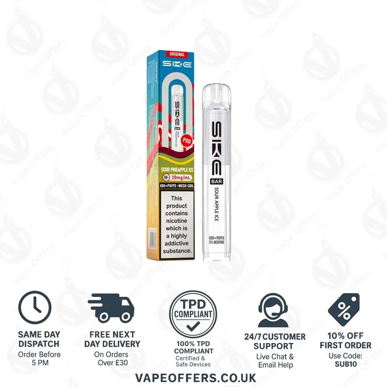 SKE Bar 600 Prefilled Pods Sour Pineapple Ice 