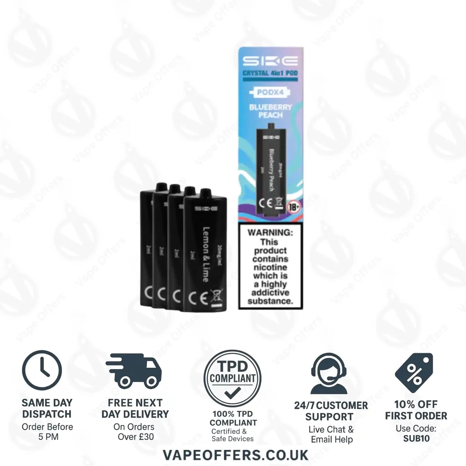 SKE Crystal 2400 4 in 1 Replacement Pods Blueberry Peach 