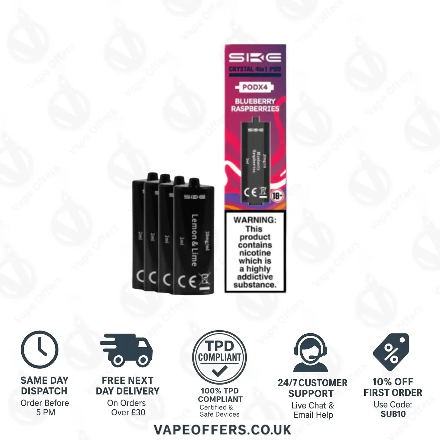 SKE Crystal 2400 4 in 1 Replacement Pods Blueberry & Raspberries 