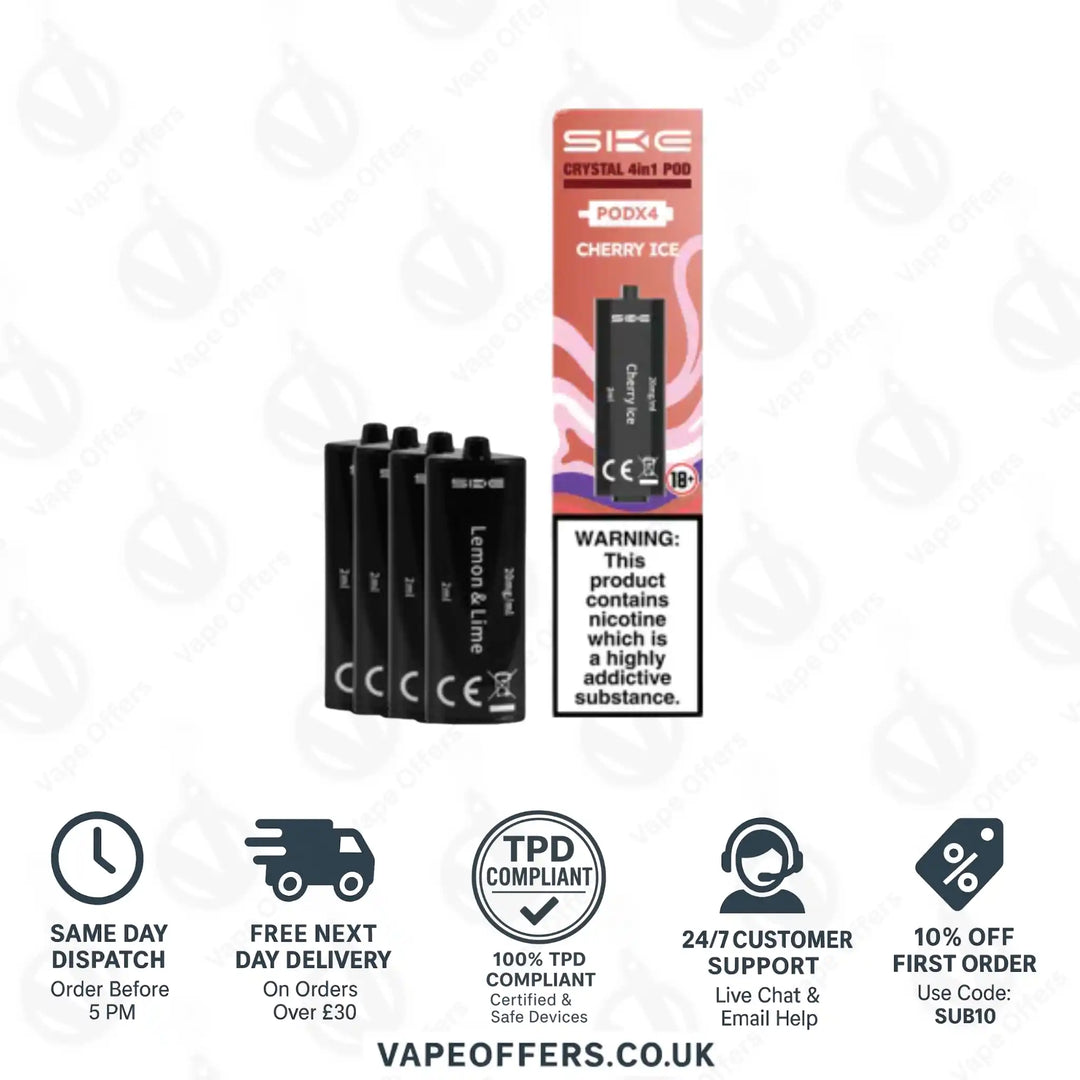 SKE Crystal 2400 4 in 1 Replacement Pods Cherry Ice