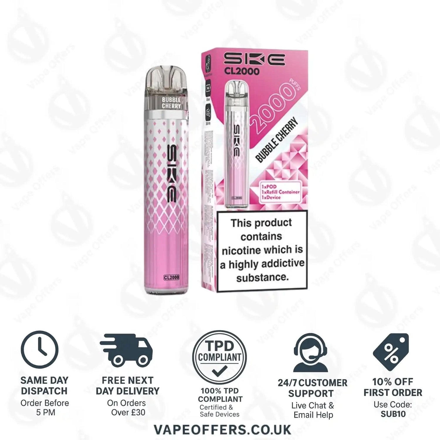 SKE Crystal CL2000 Prefilled Pod Kit Bubble Cherry 