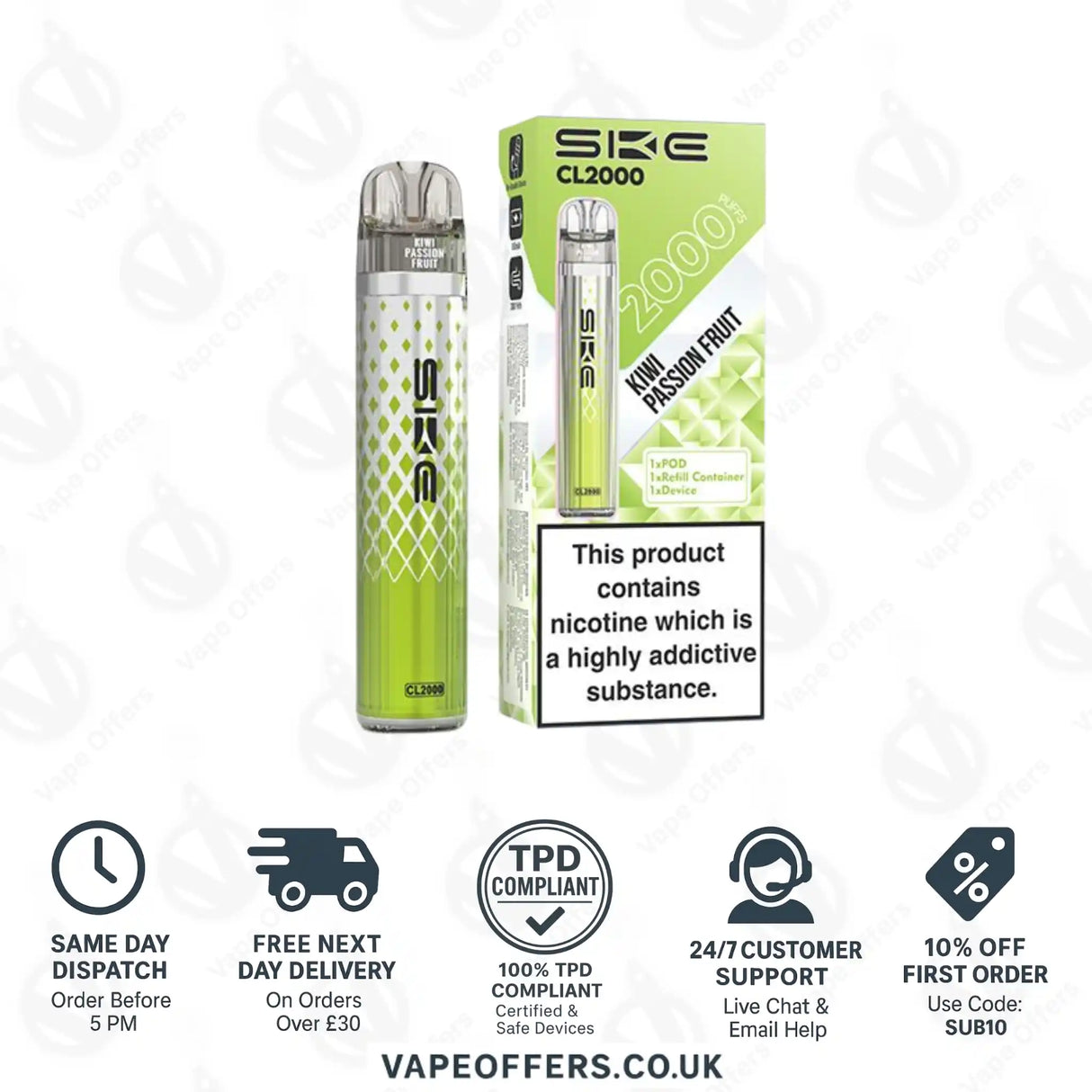 SKE Crystal CL2000 Prefilled Pod Kit Kiwi Passion Fruit