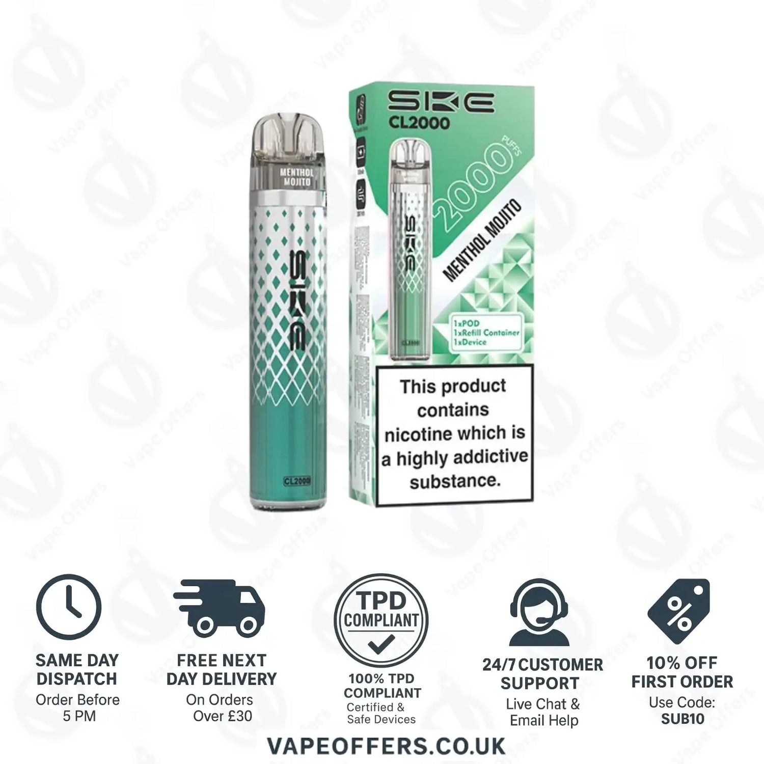 SKE Crystal CL2000 Prefilled Pod Kit Menthol Mojito 