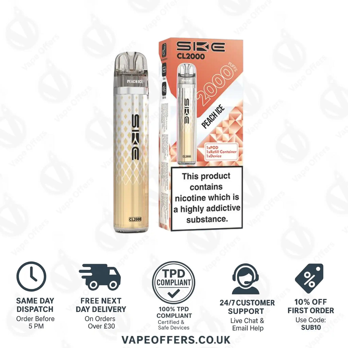 SKE Crystal CL2000 Prefilled Pod Kit Peach Ice