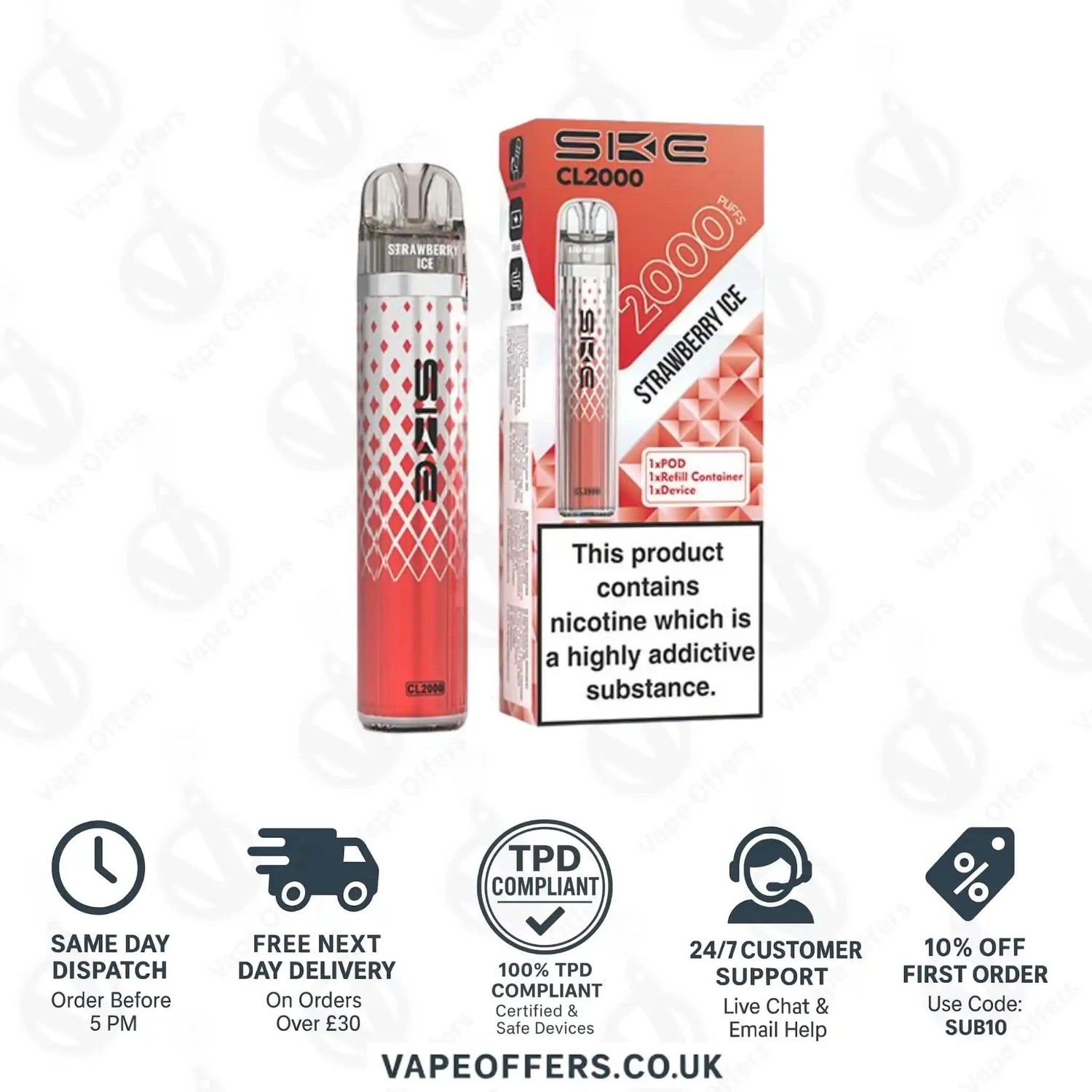 SKE Crystal CL2000 Prefilled Pod Kit Strawberry Ice 