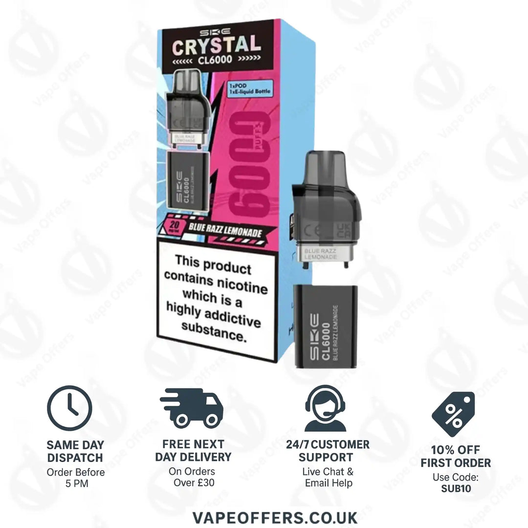 SKE Crystal CL6000 Blue Razz Lemonade Prefilled Vape Pods