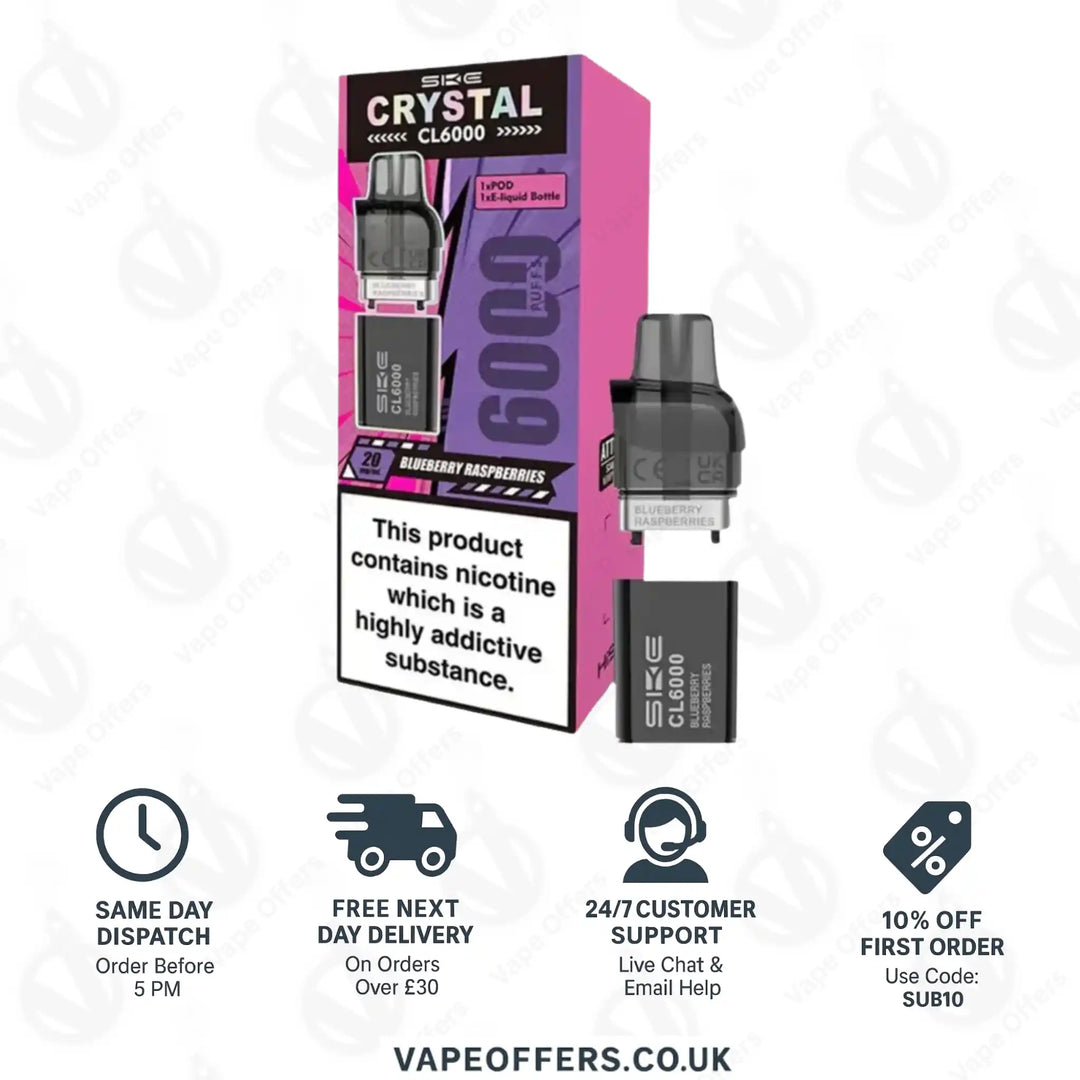 SKE Crystal CL6000 Blueberry Raspberries Prefilled Vape Pods