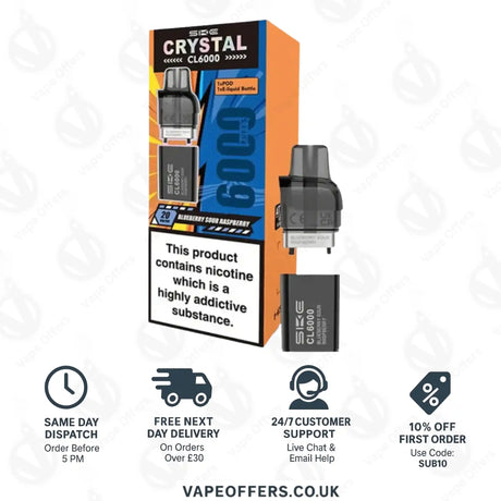 SKE Crystal CL6000 Blueberry Sour Raspberries Prefilled Vape Pods