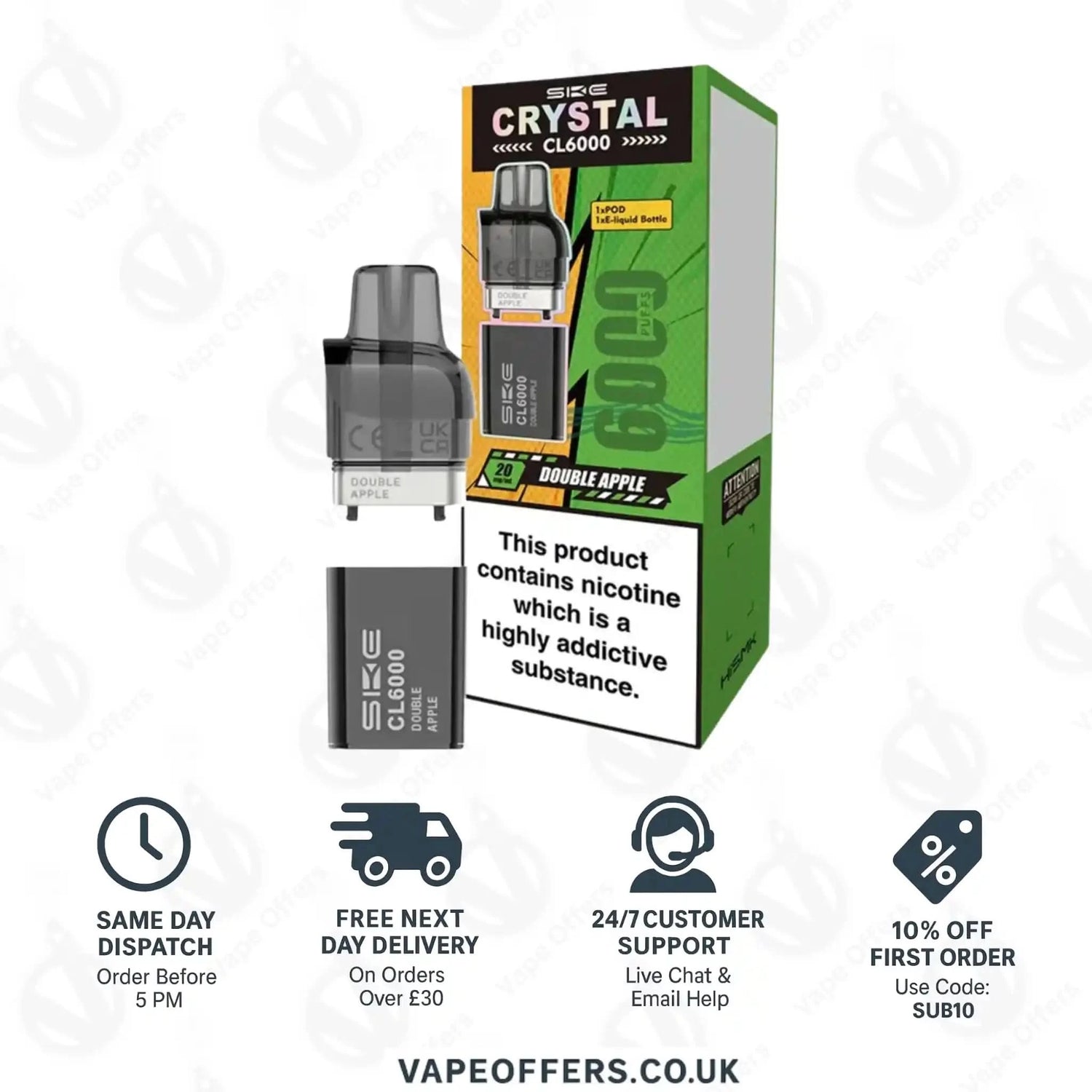 SKE Crystal CL6000 Double Apple Prefilled Vape Pods 