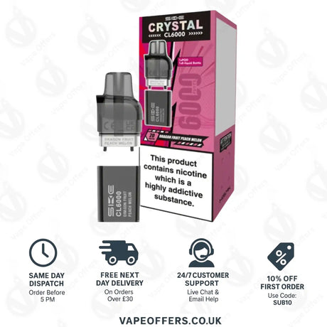 SKE Crystal CL6000 Dragon Fruit Peach Melon Prefilled Vape Pods