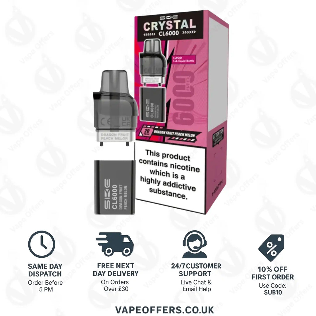 SKE Crystal CL6000 Dragon Fruit Peach Melon Prefilled Vape Pods
