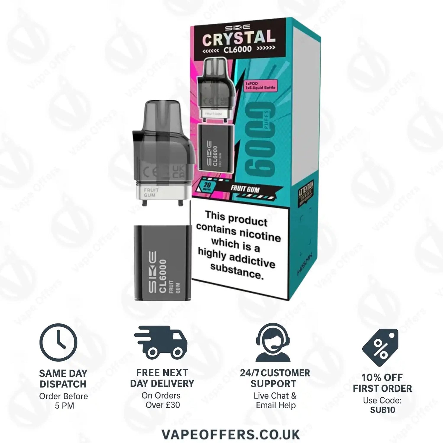 SKE Crystal CL6000 Fruit Gum Prefilled Vape Pods 