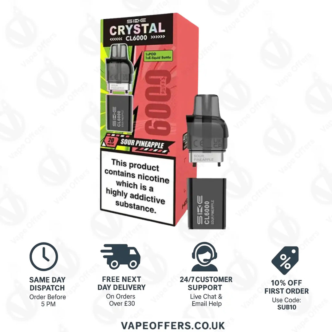 SKE Crystal CL6000 Sour Pineapple Prefilled Vape Pods