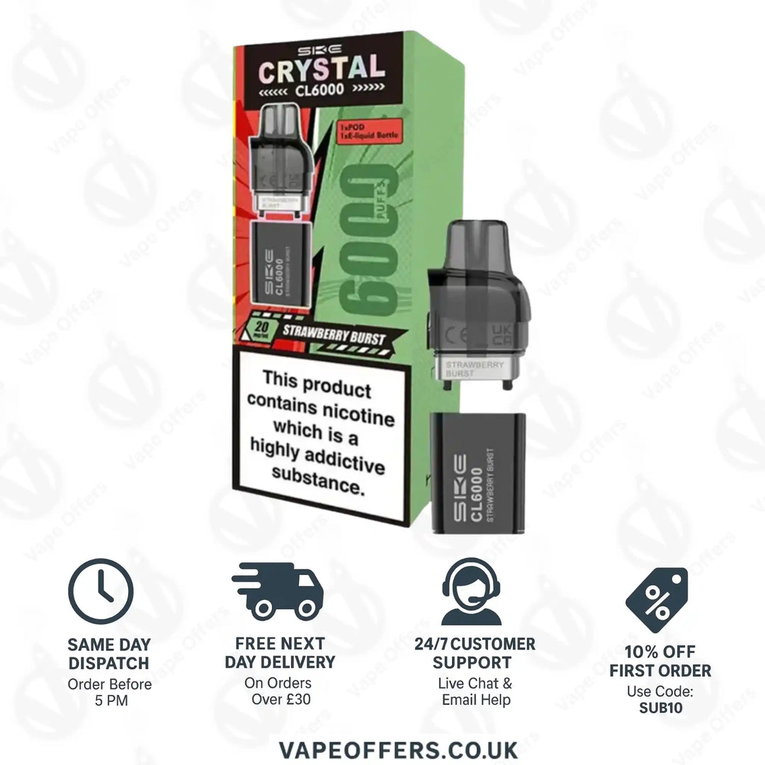 SKE Crystal CL6000 Strawberry Burst Prefilled Vape Pods