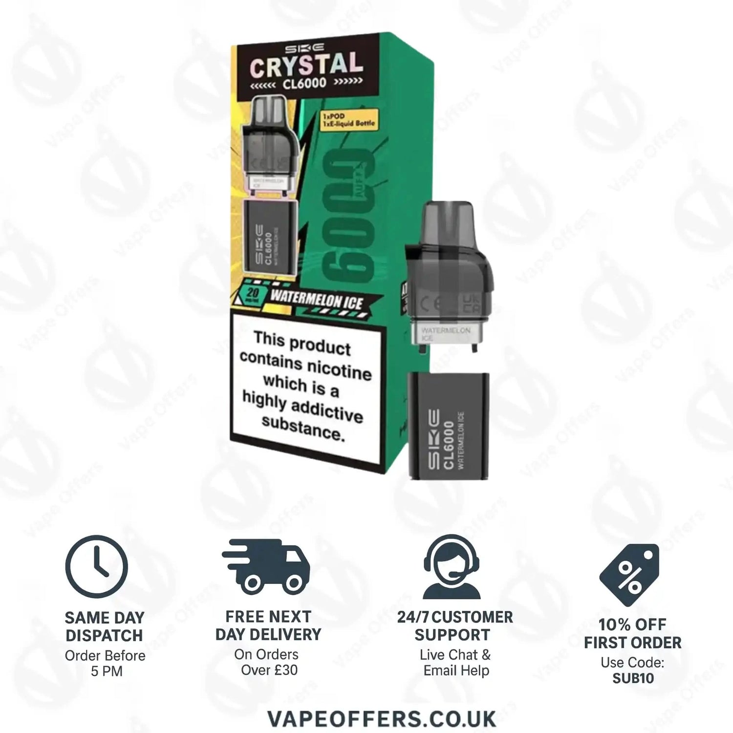 SKE Crystal CL6000 Watermelon Ice Prefilled Vape Pods 