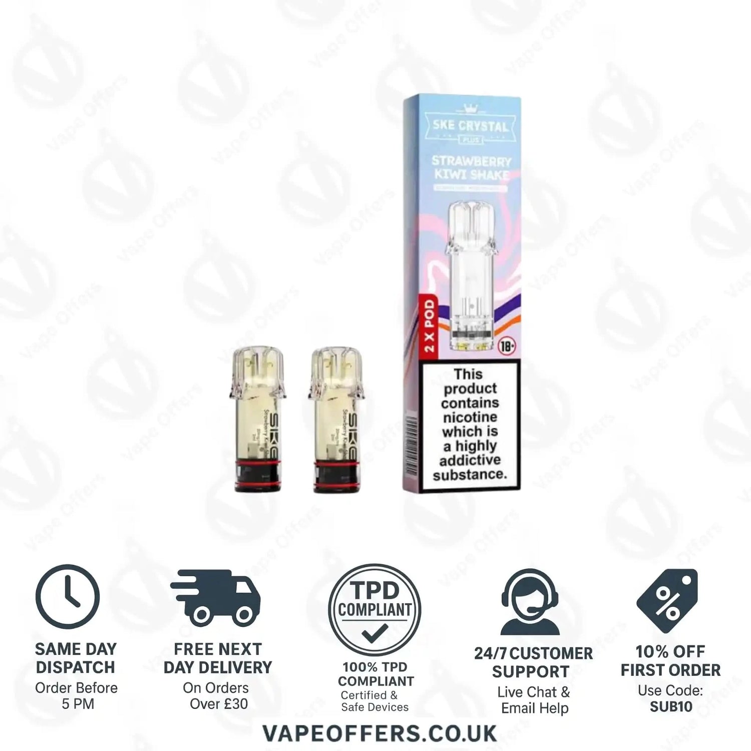 SKE Crystal PLUS Prefilled Pods Strawberry Kiwi Shake 