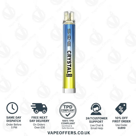 SKE Crystal Plus Vape Kit Prefilled Pod Kit Aurora Yellow With Blue Razz Lemonade