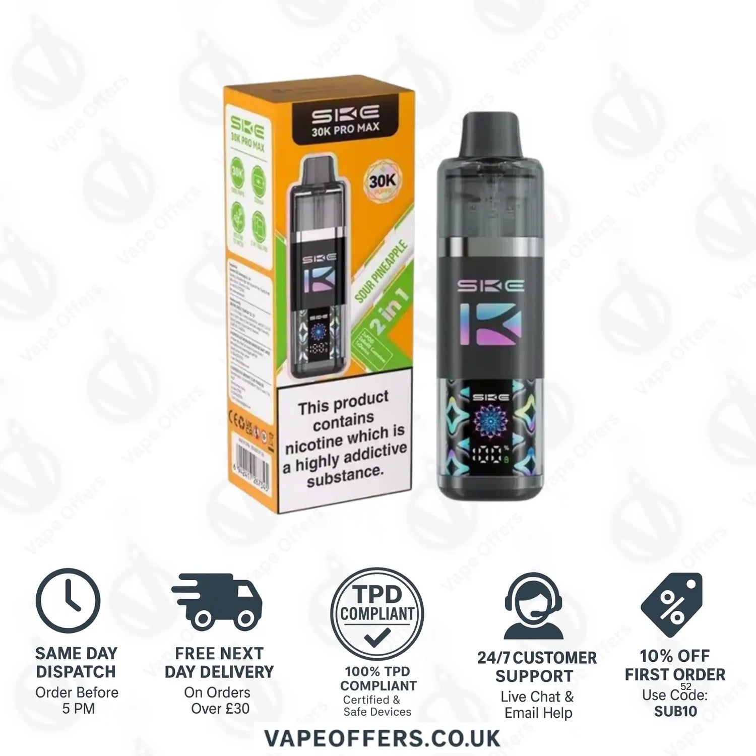 SKE Pro Max 30K 2 in 1 Prefilled Pod Kit Sour Pineapple Ice 