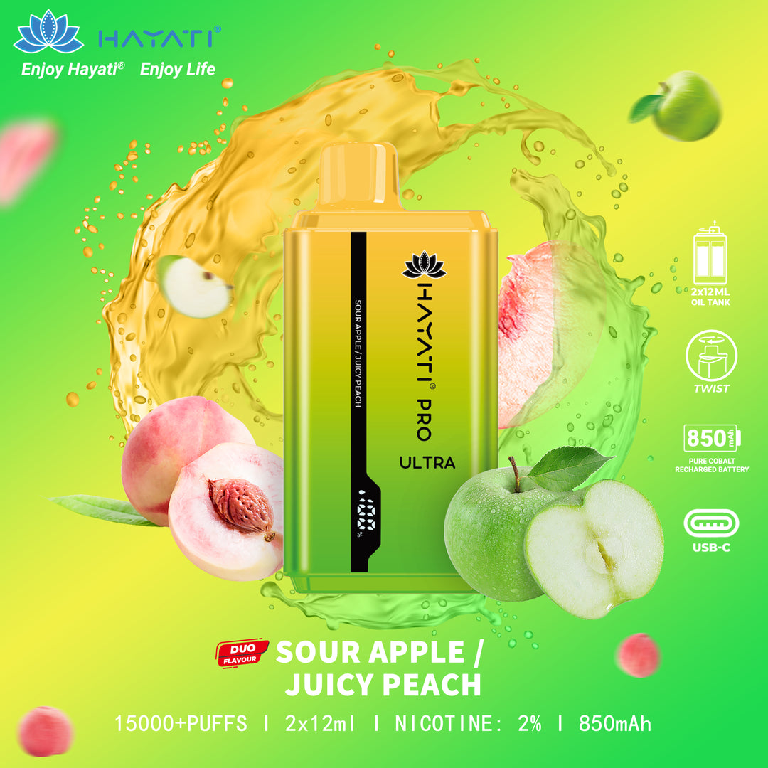 Sour Apple / Juicy Peach - Hayati Pro Ultra 15000 Puffs