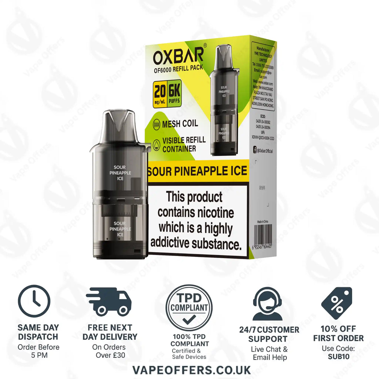 Sour Pineapple Ice OXBAR OF 6000 Prefilled Pod
