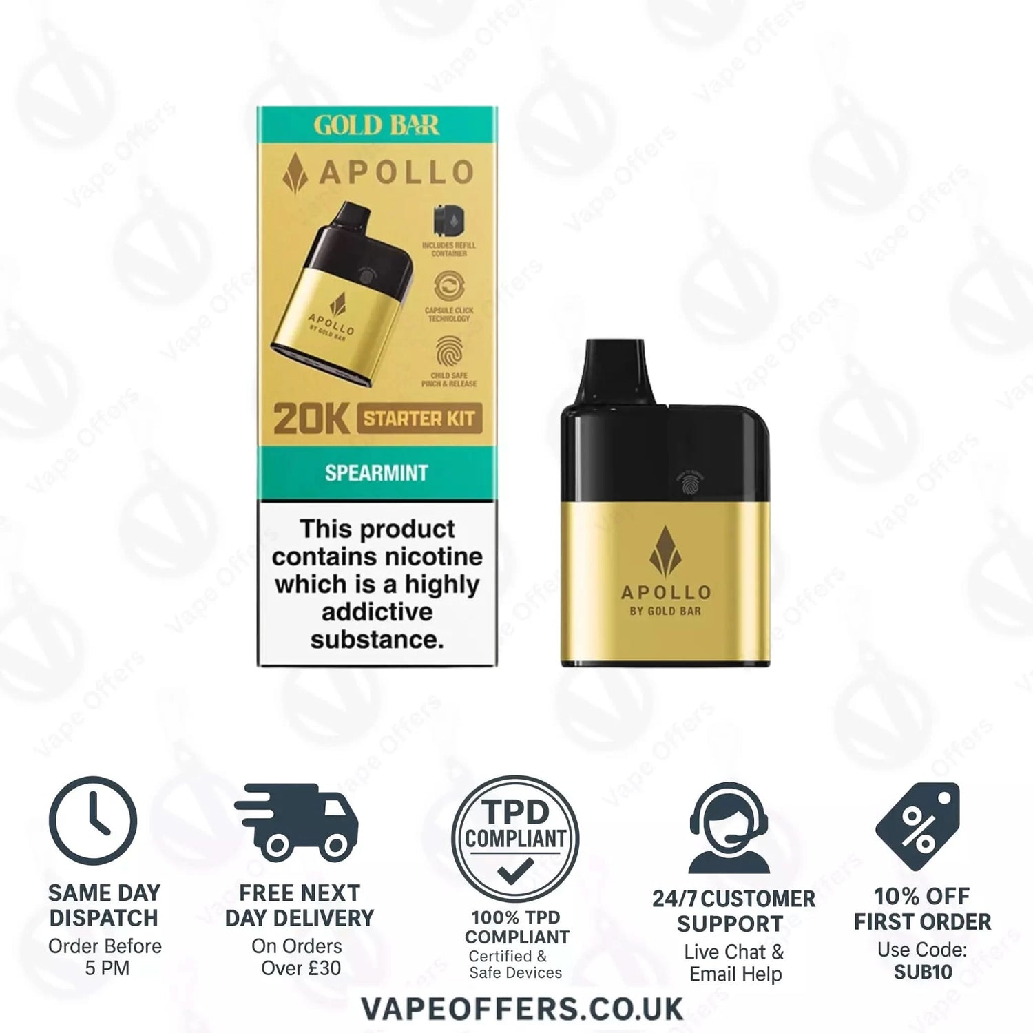 Spearmint Gold Bar Apollo 20K Puffs Pod Vape Kit 