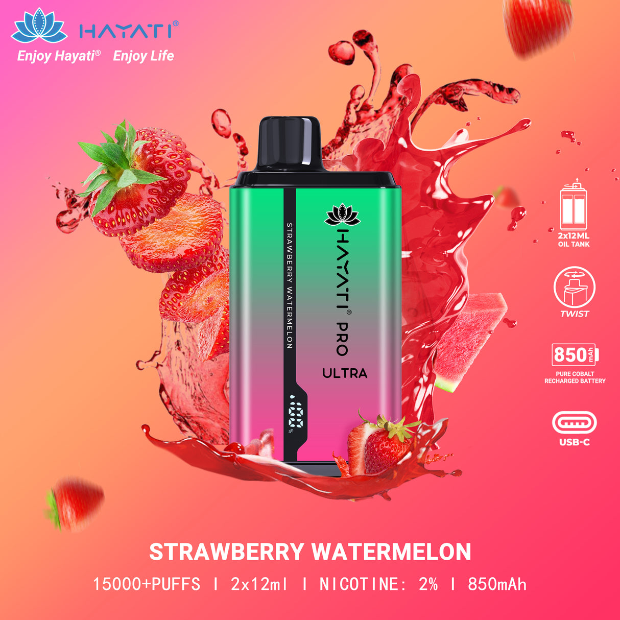 Strawberry Watermelon - Hayati Pro Ultra 15000 Puffs Vape